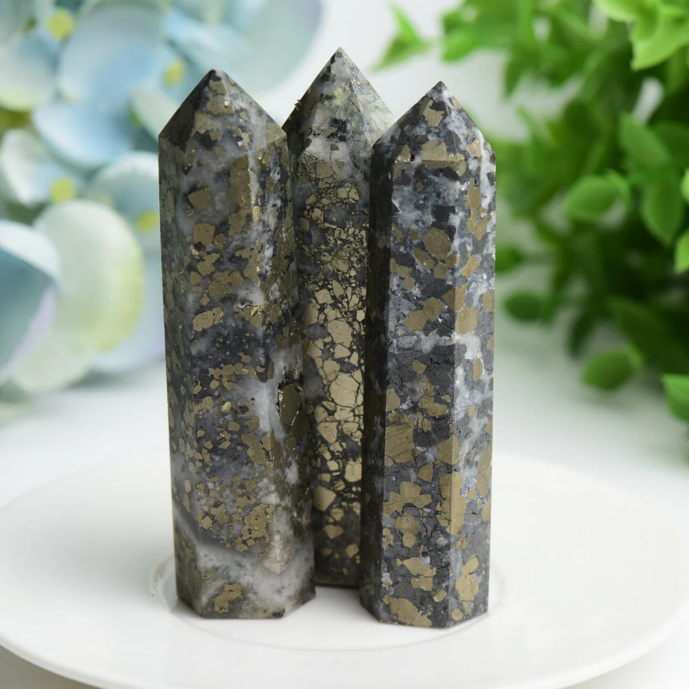 3.3"-4.0" Pyrite in Agate Crystal Points for Healing - Image 2