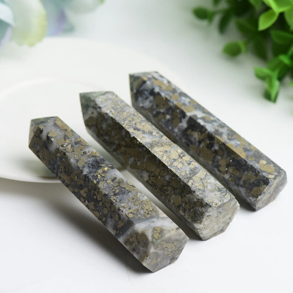 3.3"-4.0" Pyrite in Agate Crystal Points for Healing - Image 3