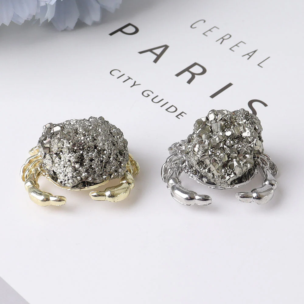 1.3 Inch Pyrite Crystal Animal Mini Crab Figurine - Image 2