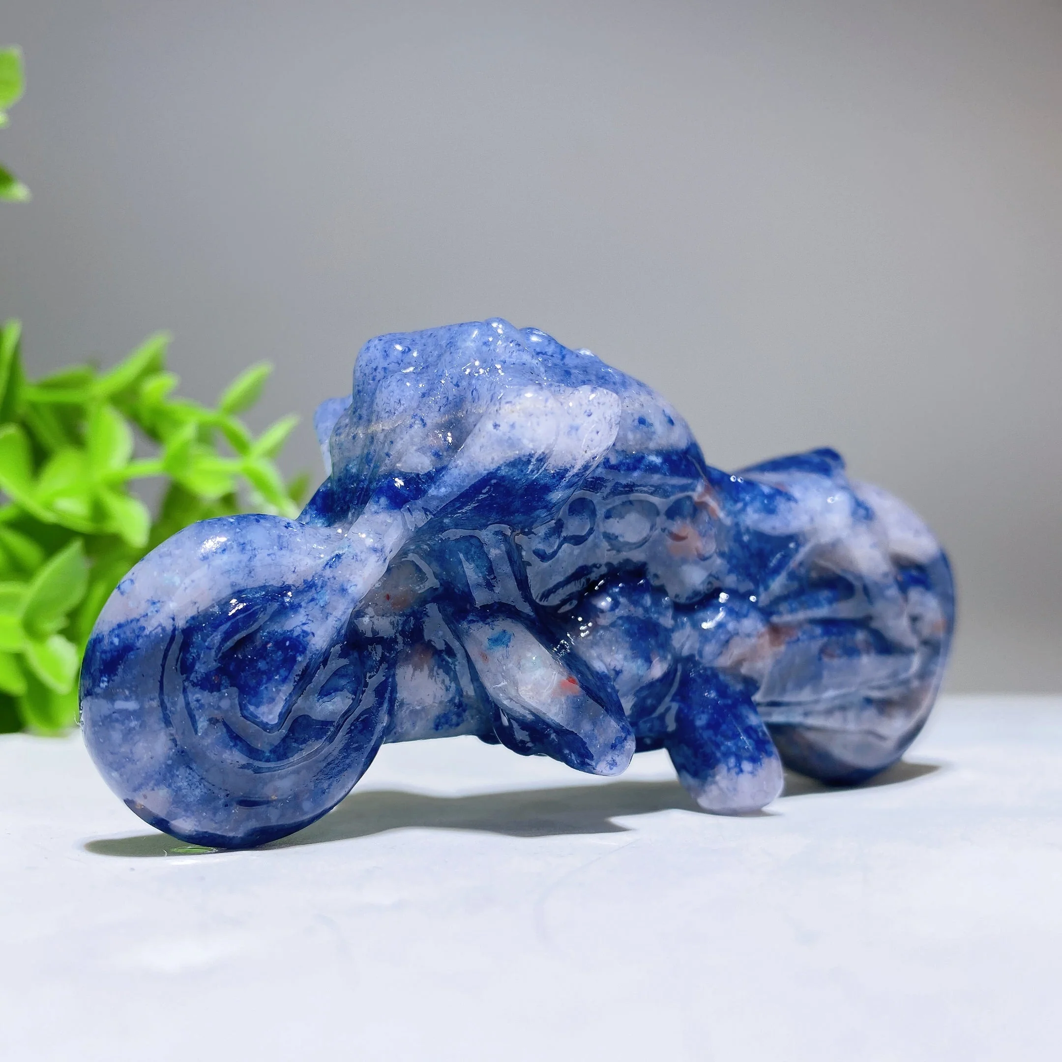 3.9in Pyrite Terahertz Black Obsidian Crystal Motorcycle Figurine - Image 7
