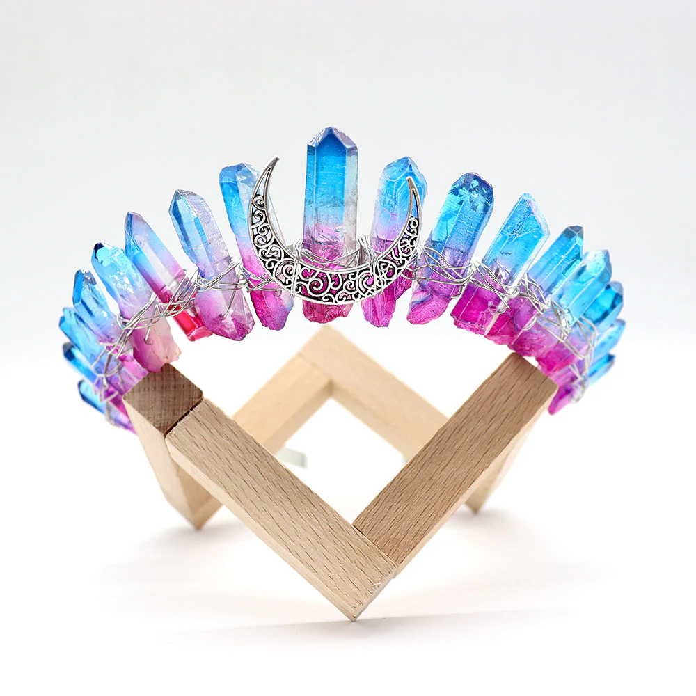 Rainbow Aura Quartz Crystal Crown 4cm Healing Points - Image 2