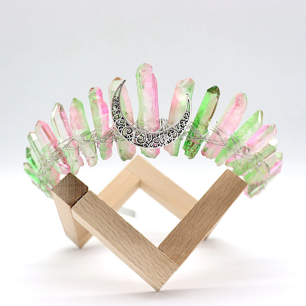 Rainbow Aura Quartz Crystal Crown 4cm Healing Points - Image 3