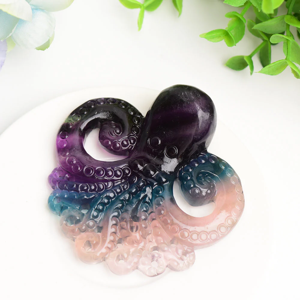 3.3 inch Rainbow Fluorite Octopus Crystal Carving