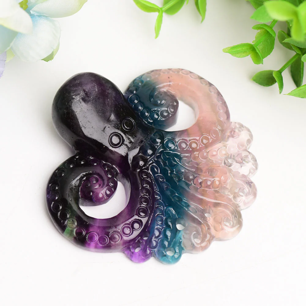 3.3 inch Rainbow Fluorite Octopus Crystal Carving - Image 2