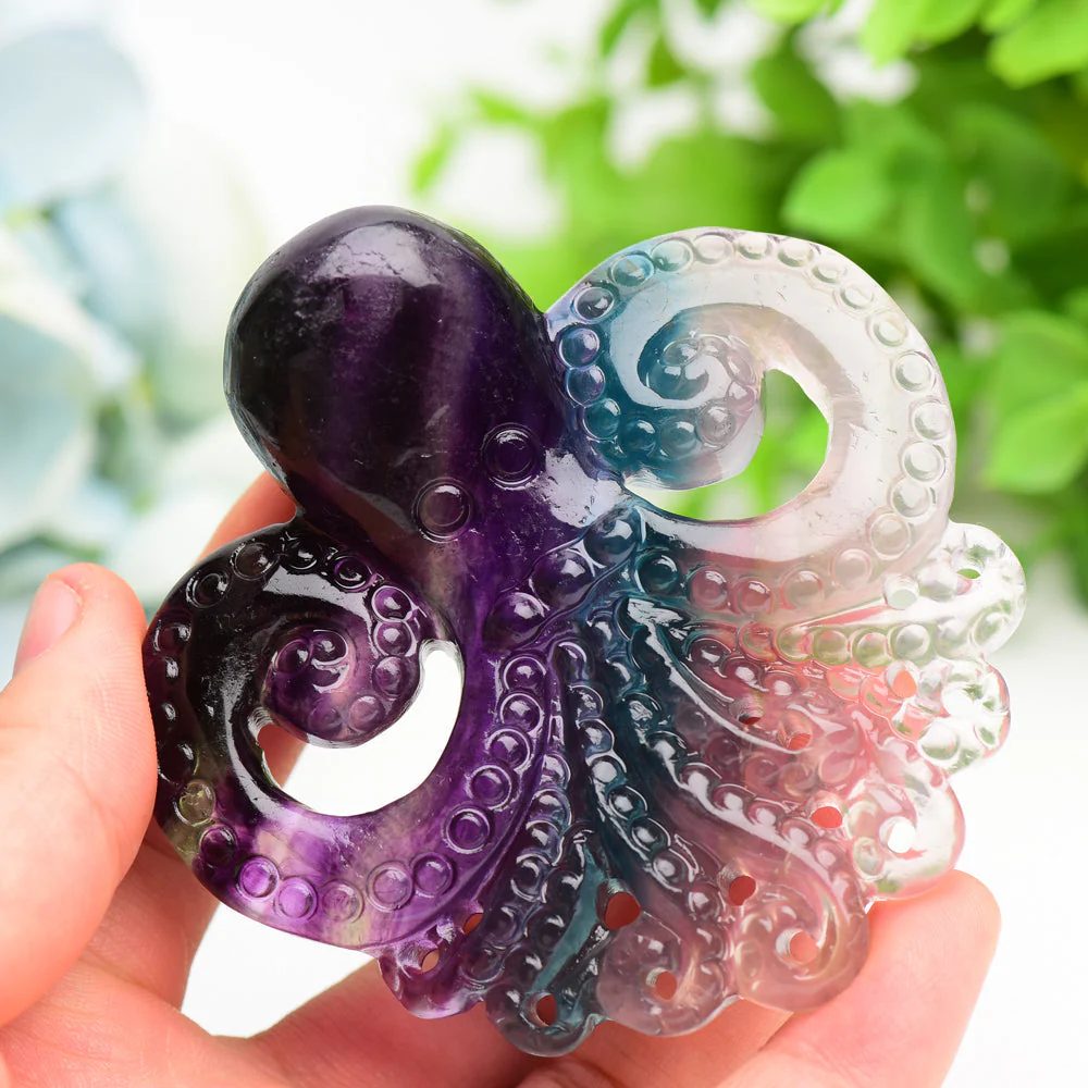 3.3 inch Rainbow Fluorite Octopus Crystal Carving - Image 3
