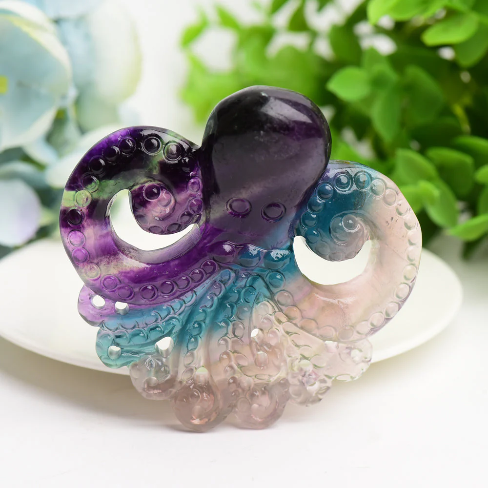 3.3 inch Rainbow Fluorite Octopus Crystal Carving - Image 4