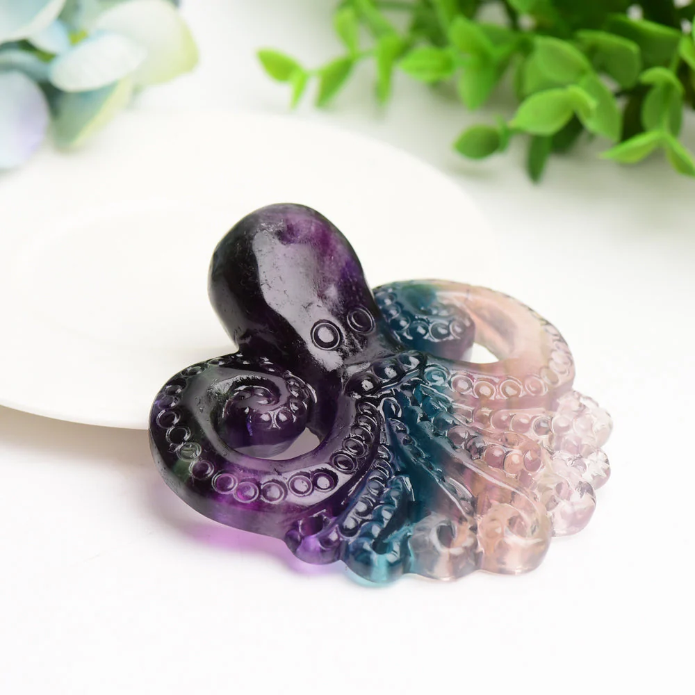 3.3 inch Rainbow Fluorite Octopus Crystal Carving - Image 5
