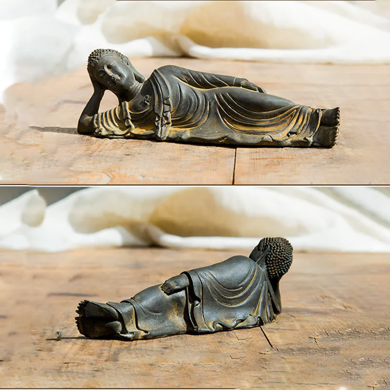 Reclining Buddha Statue Iron Powder Rust Cast 17.5cm Sculpture - Image 10