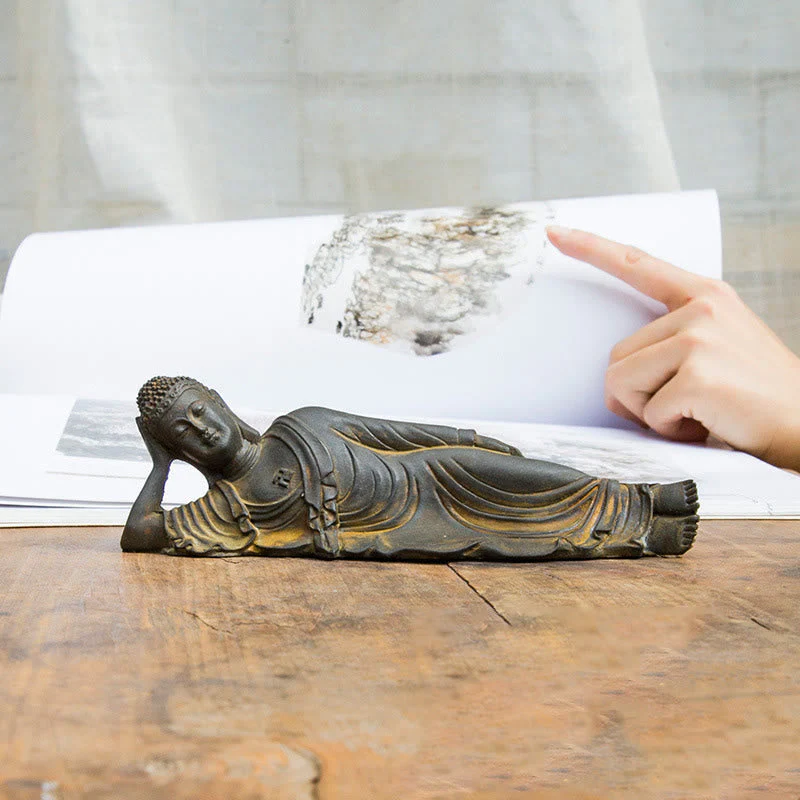 Reclining Buddha Statue Iron Powder Rust Cast 17.5cm Sculpture - Image 11