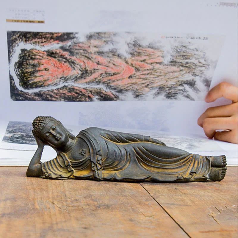 Reclining Buddha Statue Iron Powder Rust Cast 17.5cm Sculpture - Image 12