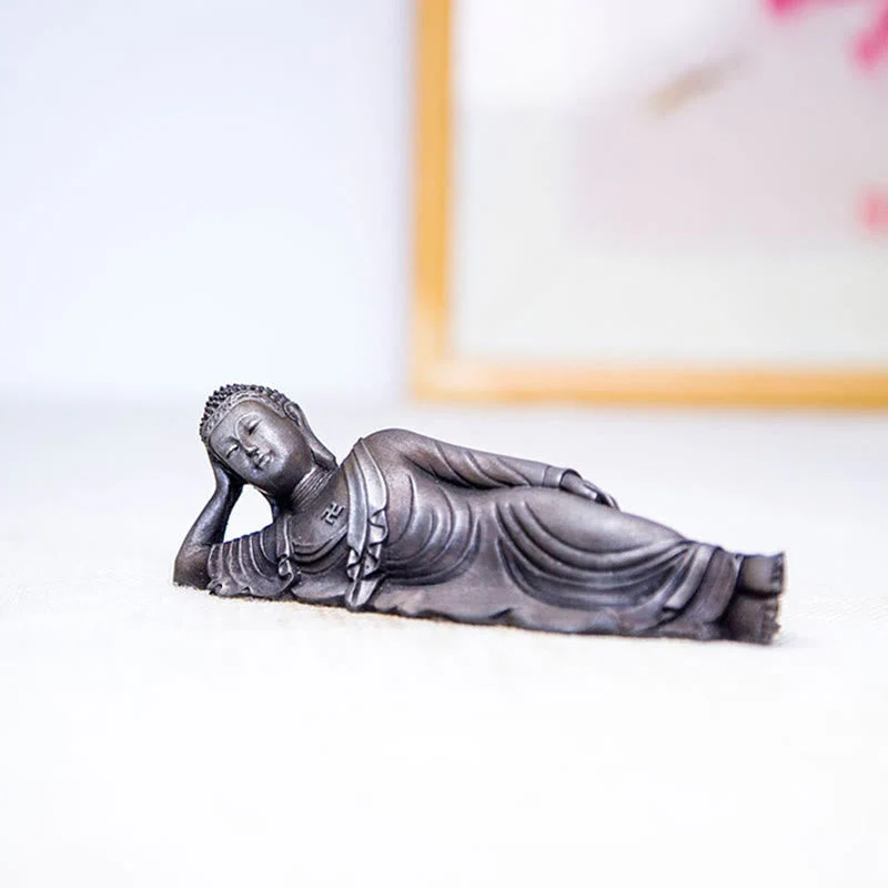 Reclining Buddha Statue Iron Powder Rust Cast 17.5cm Sculpture - Image 19