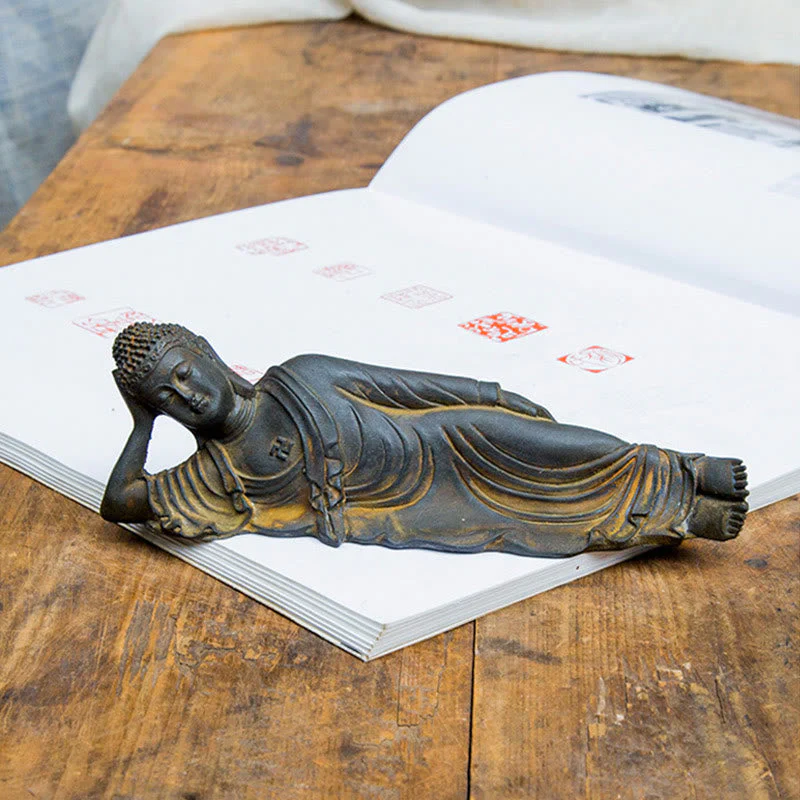 Reclining Buddha Statue Iron Powder Rust Cast 17.5cm Sculpture - Image 2