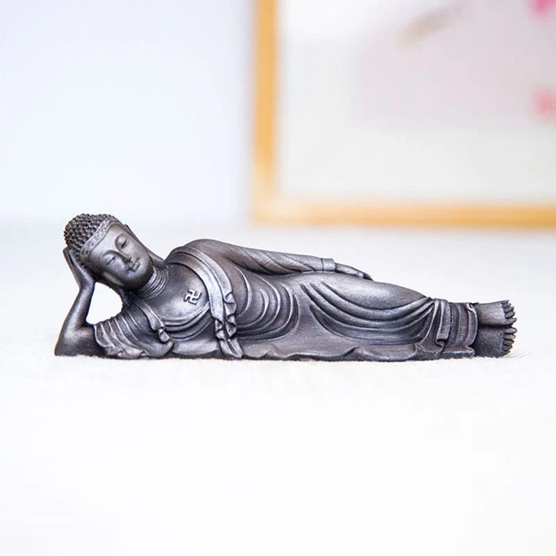 Reclining Buddha Statue Iron Powder Rust Cast 17.5cm Sculpture - Image 20