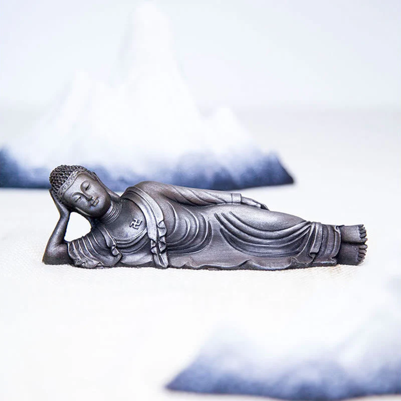 Reclining Buddha Statue Iron Powder Rust Cast 17.5cm Sculpture - Image 21