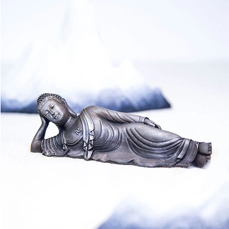 Reclining Buddha Statue Iron Powder Rust Cast 17.5cm Sculpture - Image 22
