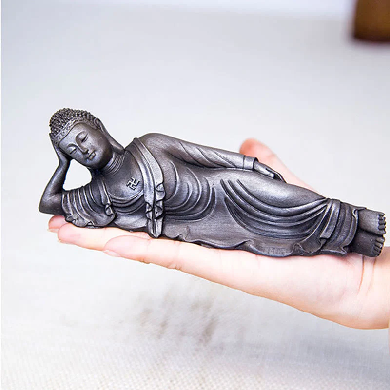 Reclining Buddha Statue Iron Powder Rust Cast 17.5cm Sculpture - Image 23