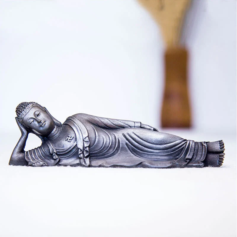Reclining Buddha Statue Iron Powder Rust Cast 17.5cm Sculpture - Image 24