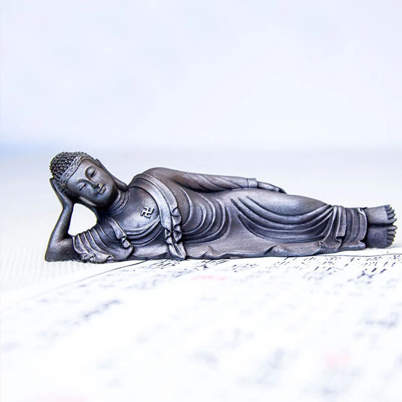 Reclining Buddha Statue Iron Powder Rust Cast 17.5cm Sculpture - Image 25