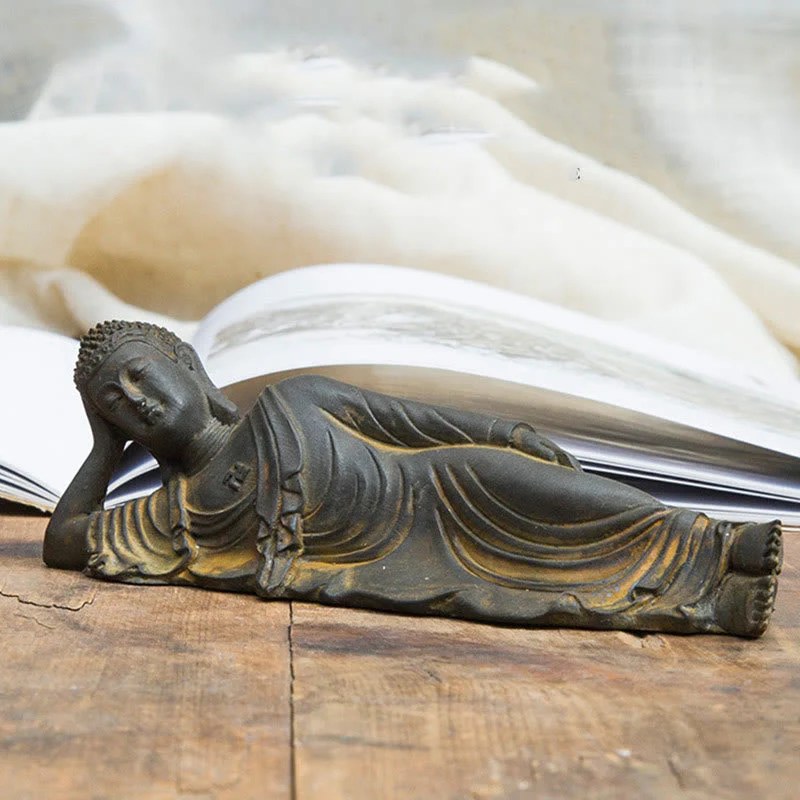 Reclining Buddha Statue Iron Powder Rust Cast 17.5cm Sculpture - Image 3