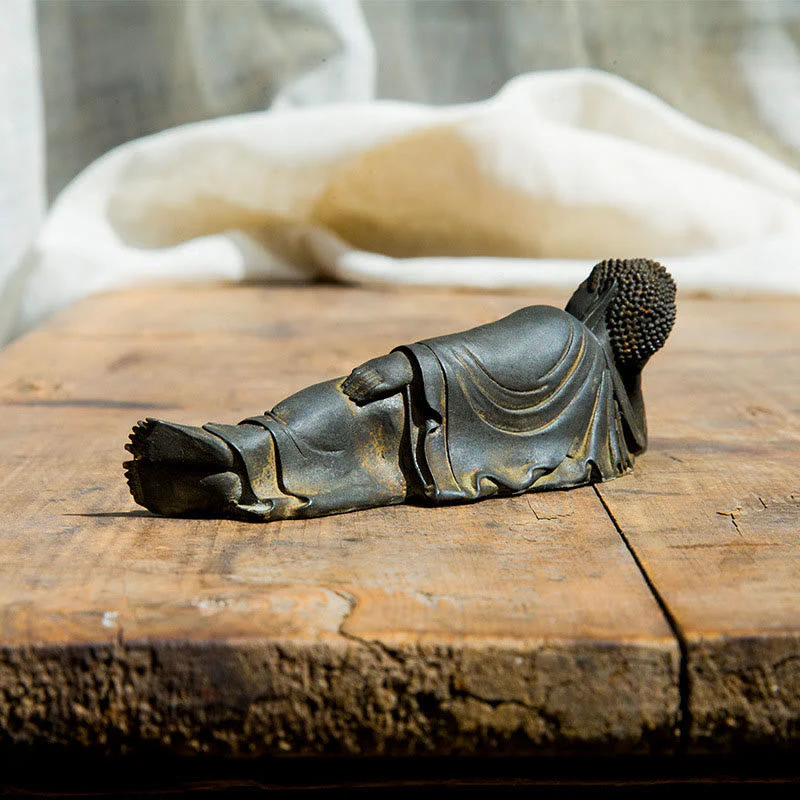 Reclining Buddha Statue Iron Powder Rust Cast 17.5cm Sculpture - Image 4