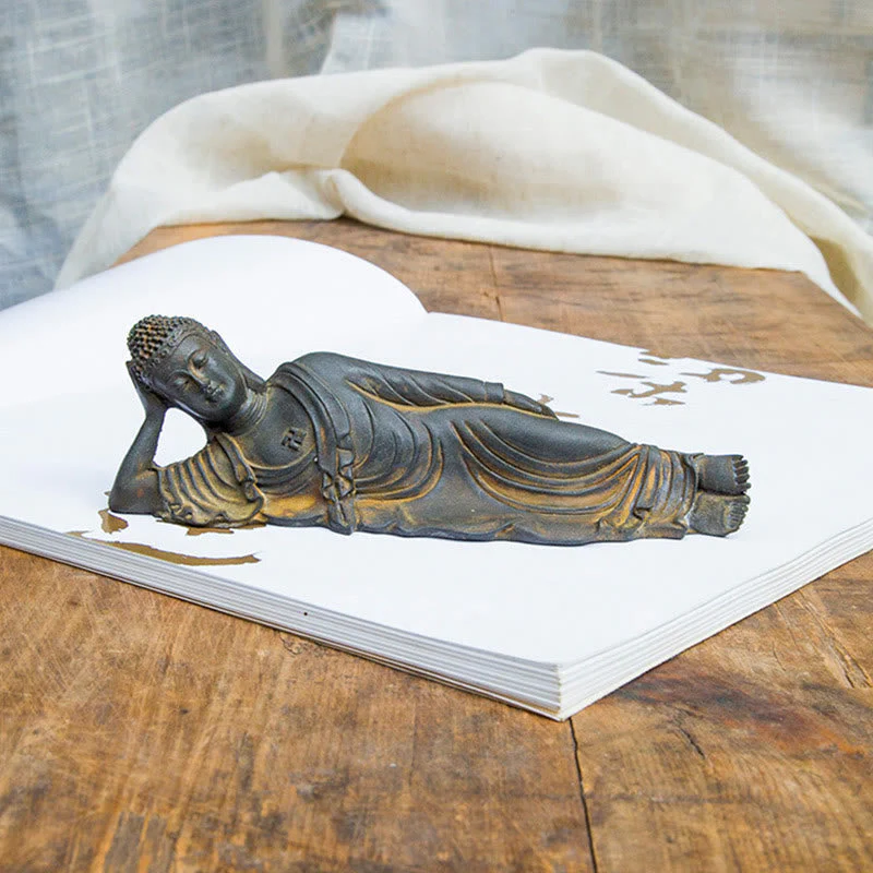 Reclining Buddha Statue Iron Powder Rust Cast 17.5cm Sculpture - Image 6
