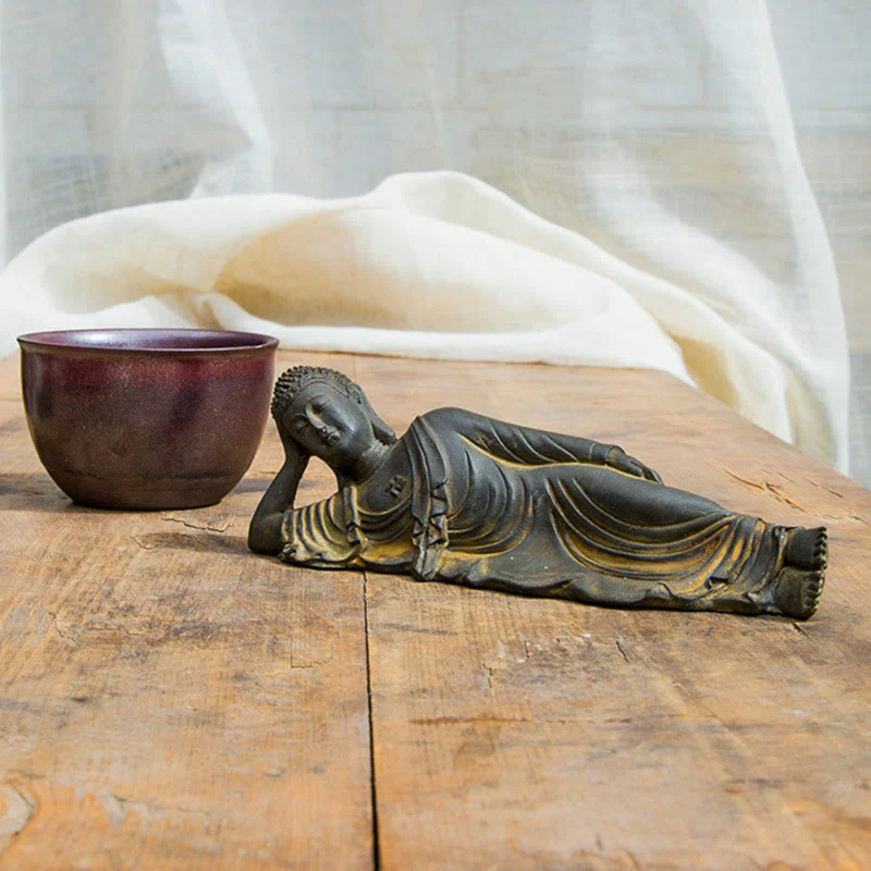 Reclining Buddha Statue Iron Powder Rust Cast 17.5cm Sculpture - Image 7