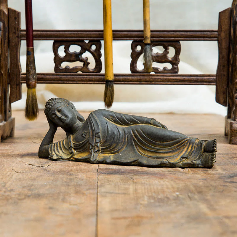 Reclining Buddha Statue Iron Powder Rust Cast 17.5cm Sculpture - Image 8