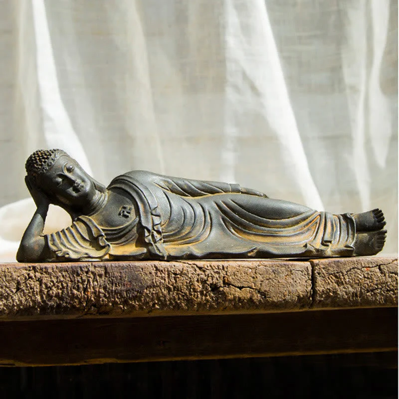Reclining Buddha Statue Iron Powder Rust Cast 17.5cm Sculpture - Image 9