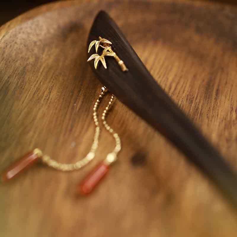 Red Agate Ebony Wood Confidence Tassel Chinese Hairpin - Image 6