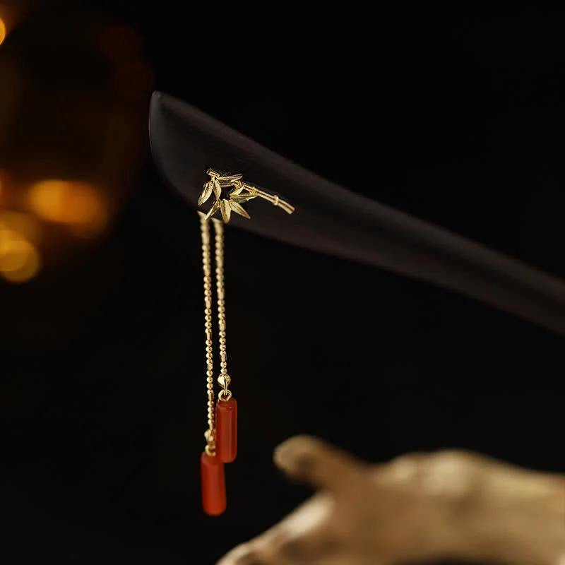 Red Agate Ebony Wood Confidence Tassel Chinese Hairpin - Image 7