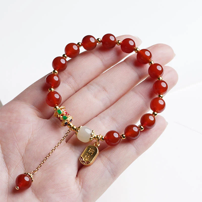 8mm Red Agate Fu Character Confidence Bracelet - Image 5