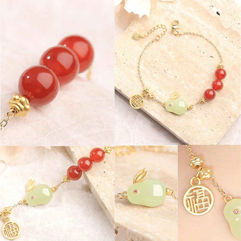 15cm Red Agate Jade Rabbit Luck Buckle Bracelet - Image 8