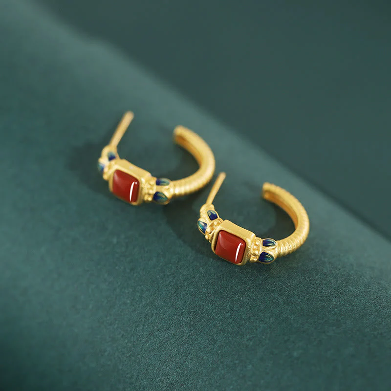 Red Agate 925 Sterling Silver Lotus Confidence Stud Earrings - Image 3