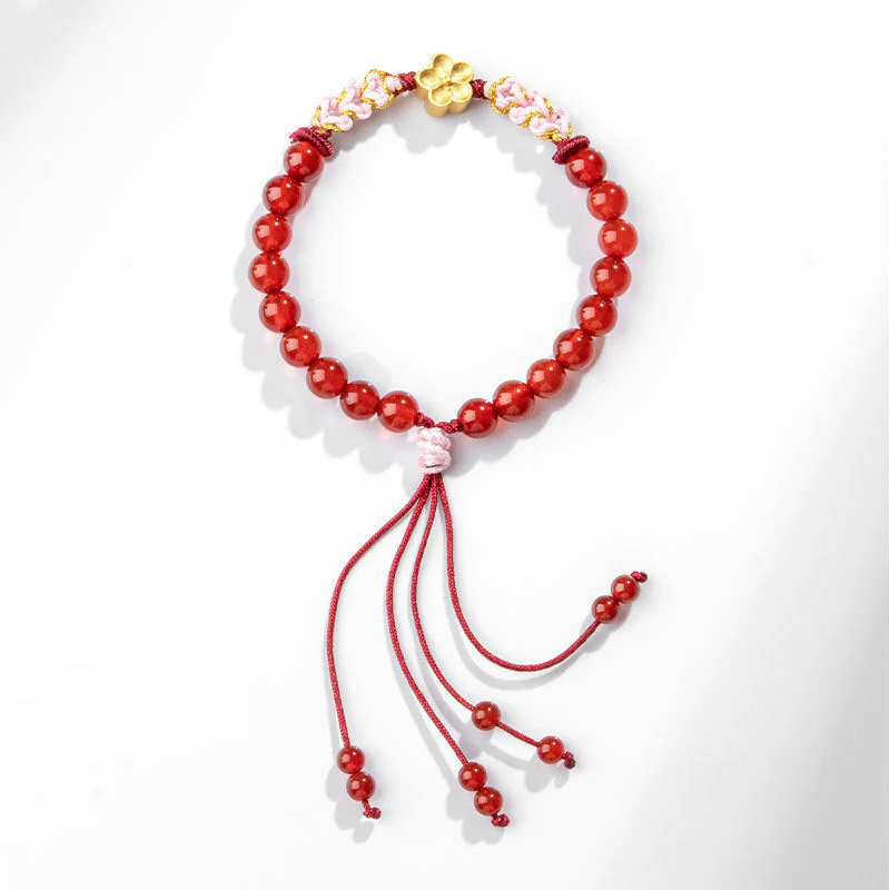 Red Agate Pink Crystal 7mm Sterling Silver Agate Bracelet - Image 11