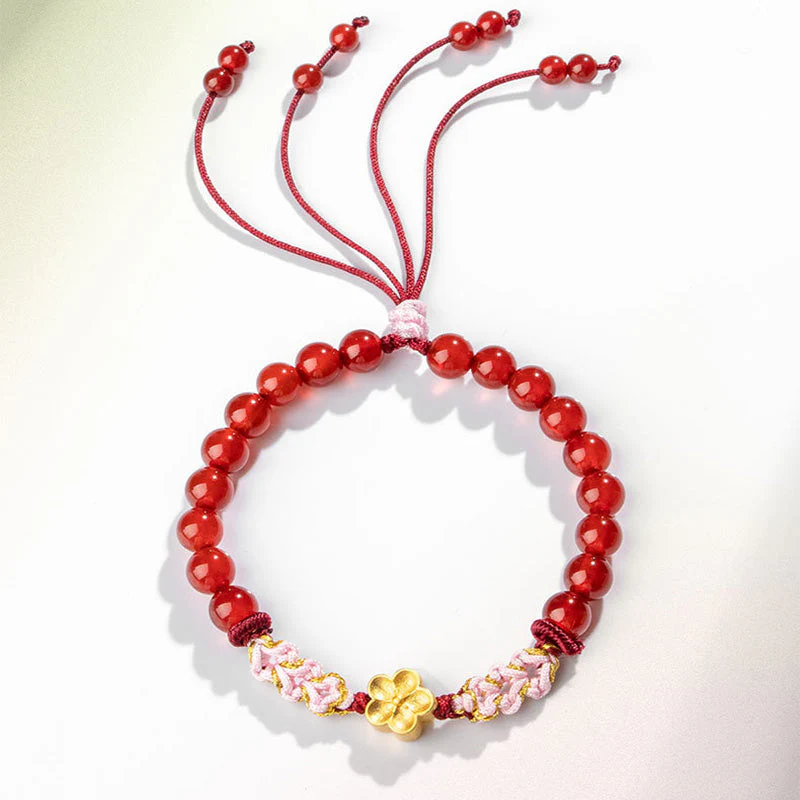 Red Agate Pink Crystal 7mm Sterling Silver Agate Bracelet - Image 9
