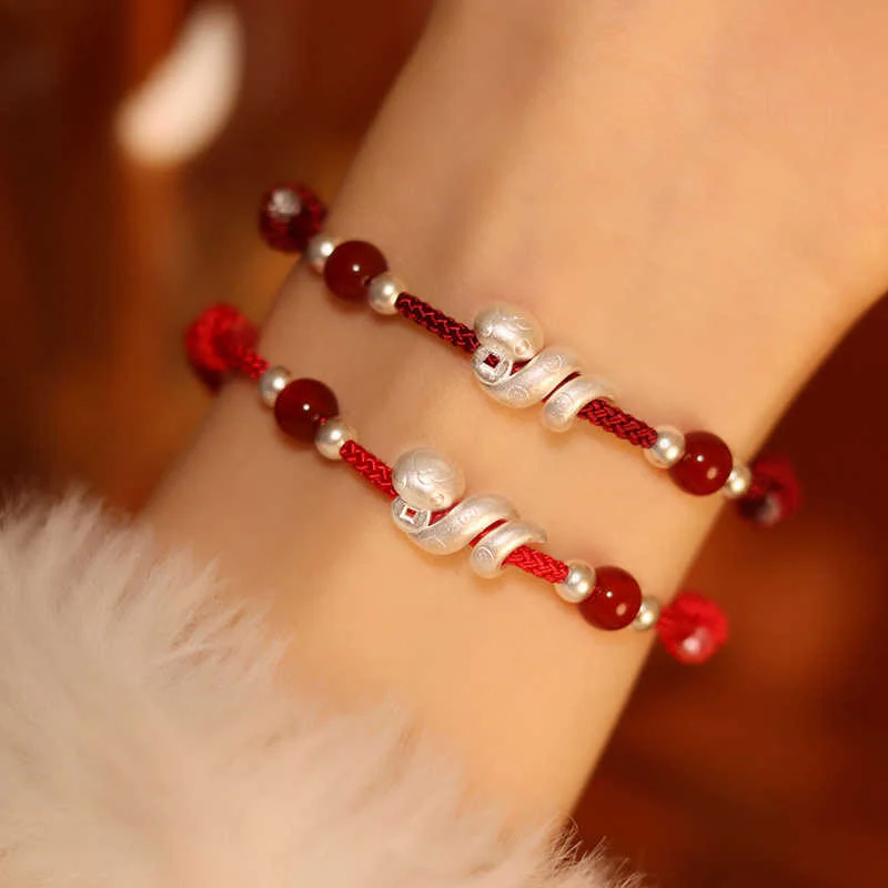 Red Agate Snake Sterling Silver Confidence Bracelet - Image 13