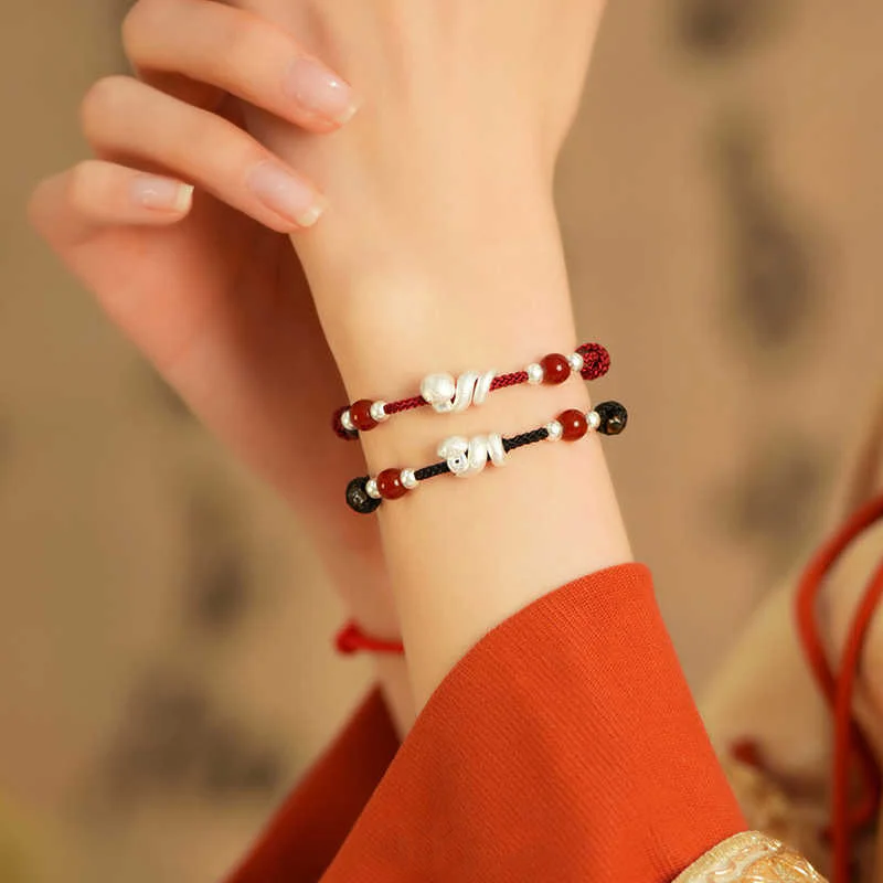 Red Agate Snake Sterling Silver Confidence Bracelet - Image 14