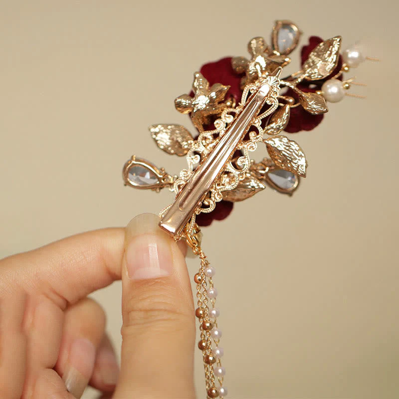 Red Camellia Tassel Chinese Hair Clip | Retro Style Hairpin - Image 10