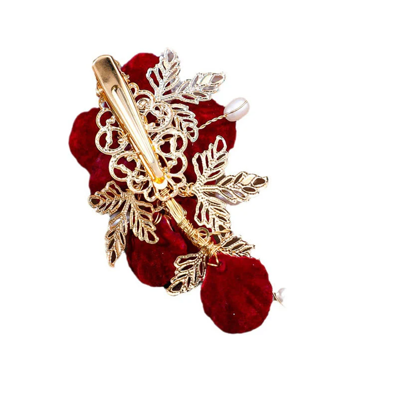 Red Camellia Vintage Chinese Hair Clip | Healing Sounds - Image 6