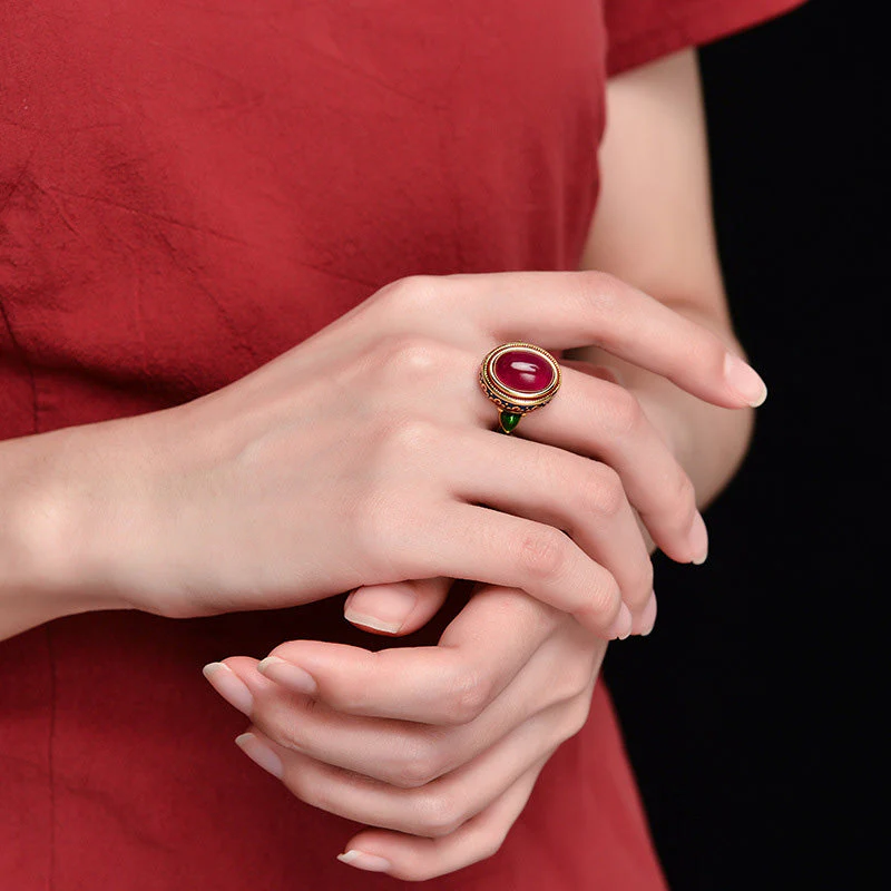 Red Corundum Silver Courage Ring Adjustable Spiritual Jewelry - Image 3