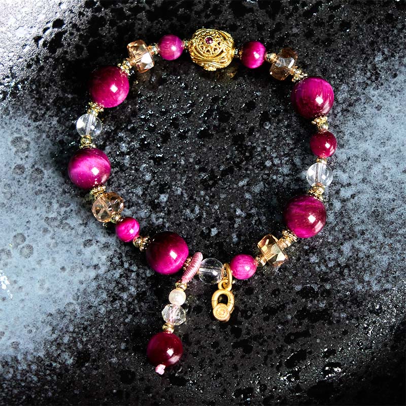 8mm Red & Green Tiger Eye Energy Balance Bracelet - Image 2