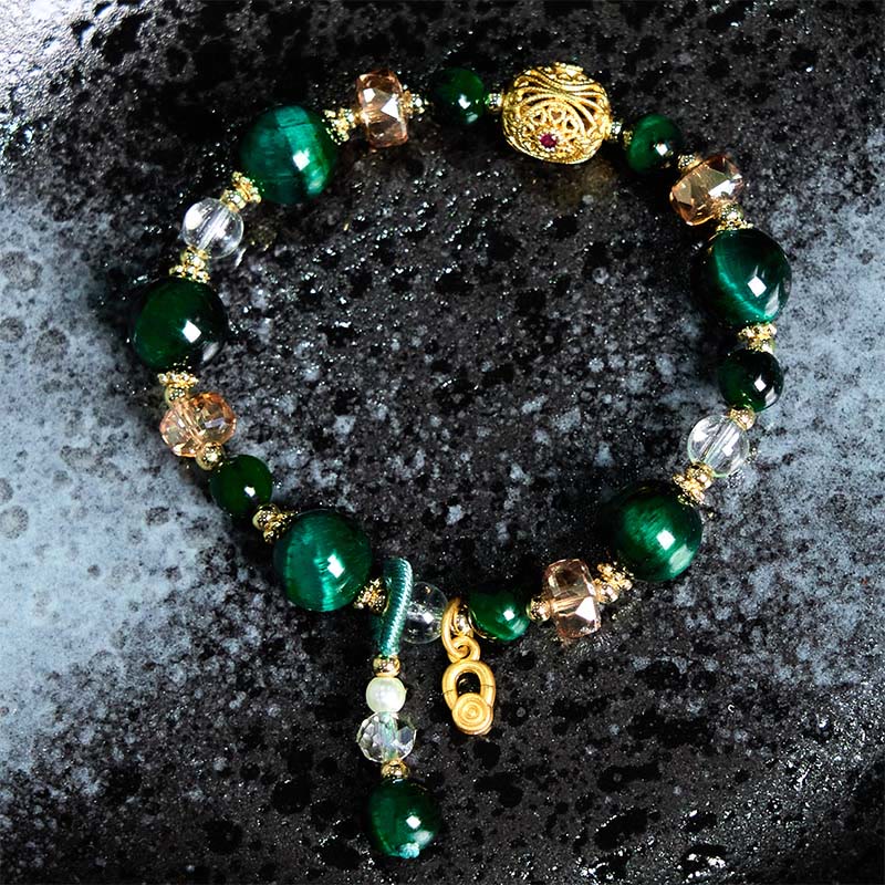 8mm Red & Green Tiger Eye Energy Balance Bracelet - Image 8