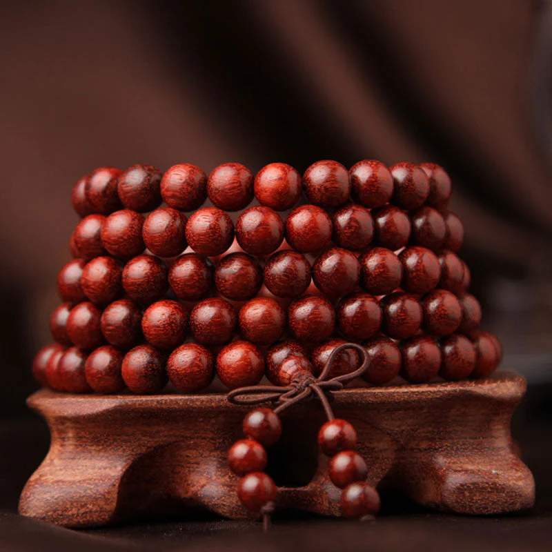 8mm Red Sandalwood 108 Beads Wood Mala Bracelet - Image 3