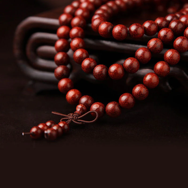 8mm Red Sandalwood 108 Beads Wood Mala Bracelet - Image 5