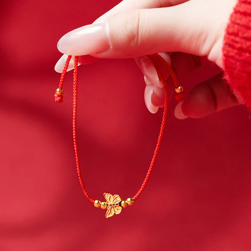 999 Sterling Silver Butterfly Red String Strength Bracelet - Image 4