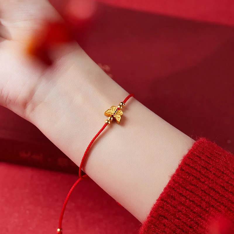 999 Sterling Silver Butterfly Red String Strength Bracelet - Image 9