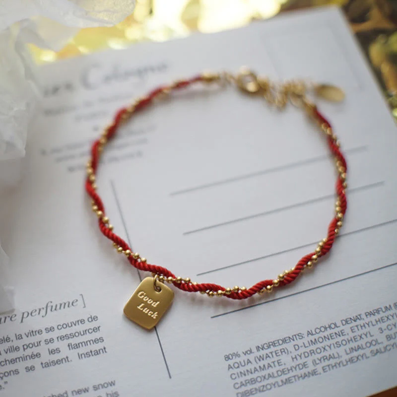 Red String Good Luck Bracelet with Gold Plated Copper Charm for Strength - Image 4