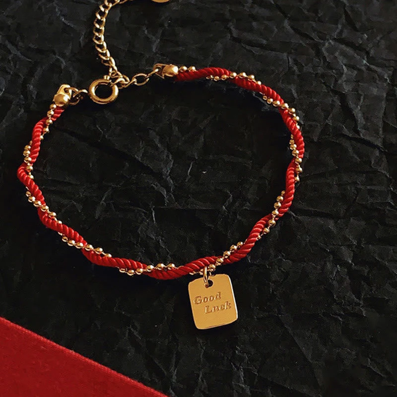 Red String Good Luck Bracelet with Gold Plated Copper Charm for Strength - Image 5