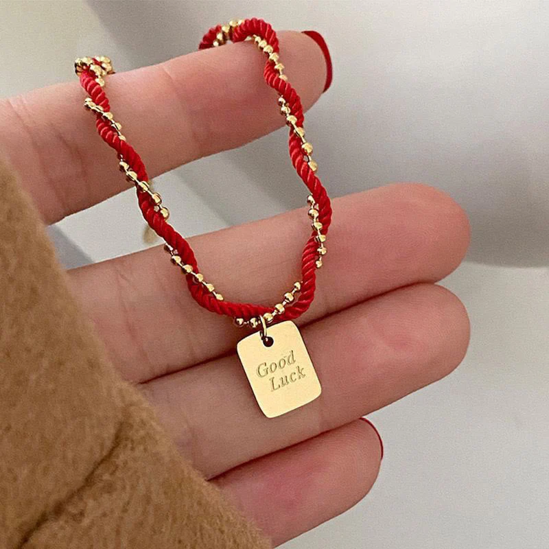 Red String Good Luck Bracelet with Gold Plated Copper Charm for Strength - Image 6