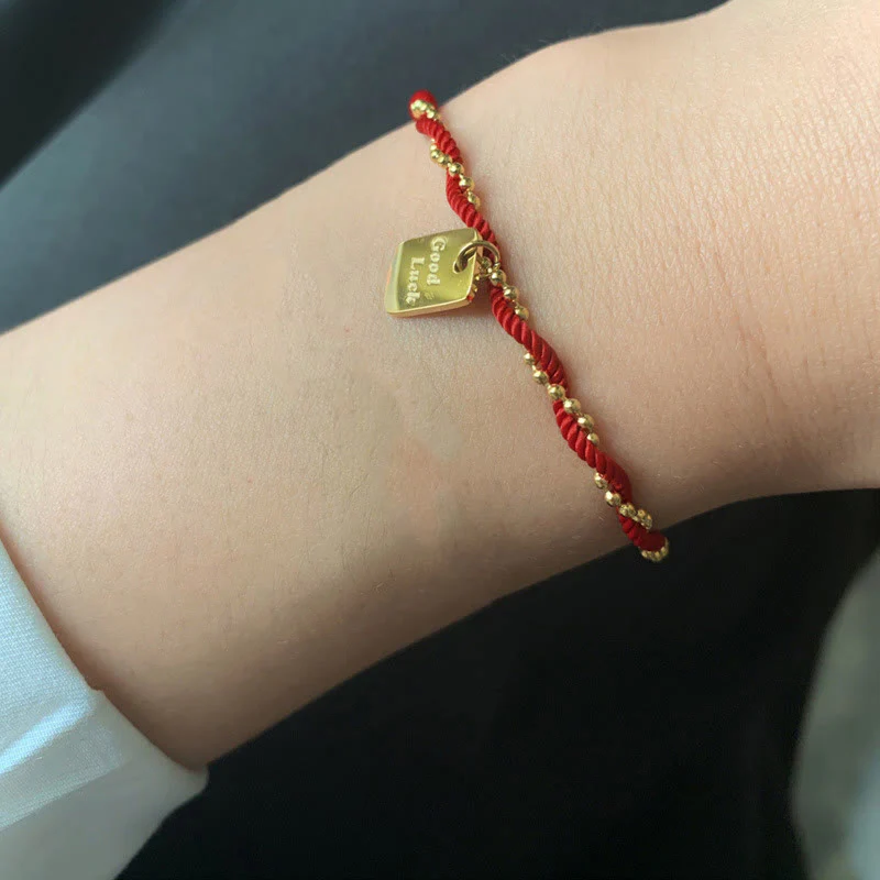 Red String Good Luck Bracelet with Gold Plated Copper Charm for Strength - Image 7